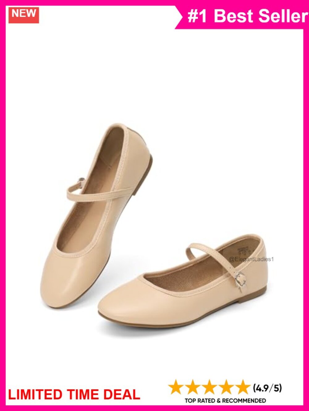 Mary Jane Ballet Flats Round Toe Buckle Slip-On Comfortable Casual Work Shoes